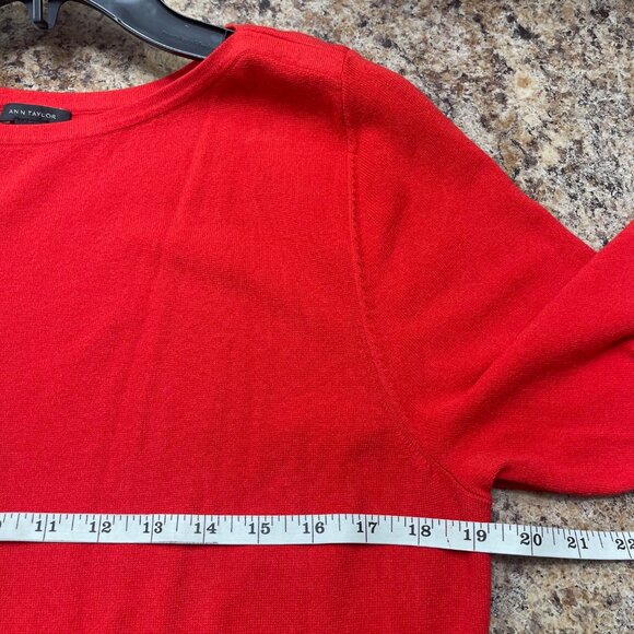 Ann Taylor Red Pleated Skirt A-Line Dress 3/4 Sleeves in Red Size XL - Picture 10 of 11